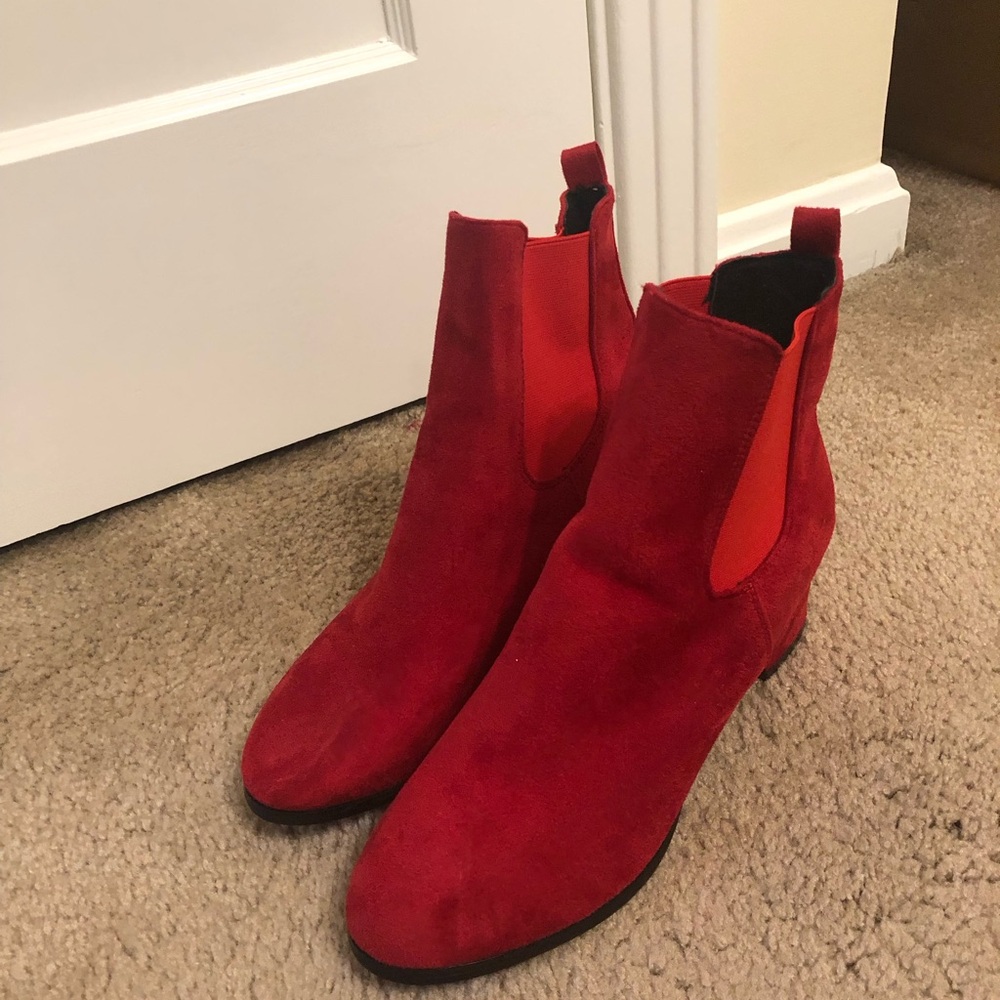 Red Suede Ankle Boots - Picture 9 of 9